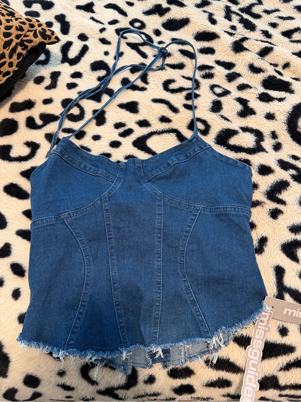 Missguided Dark Blue Denim Corset Halter Crop Top
